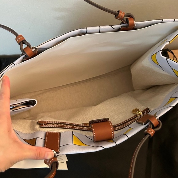 Tory Burch Ella Canvas Basketweave Tote Bag - NWT - Picture 2 of 9